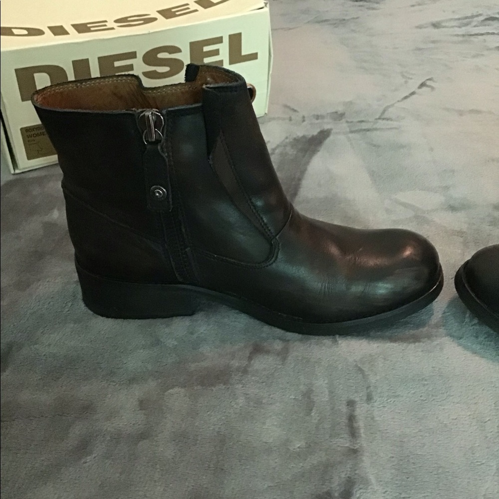 Diesel Dark Brown Leather Short Booties - Size 40 - Picture 6 of 8